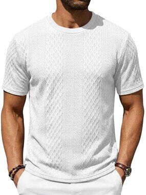 Men's T-Shirts Short Sleeve Knit Crewneck, Casual Textured Pullover Tees - XXXL